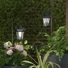 Solar-Powered Outdoor Lights - Set of 2 Weather Resistant Black Hanging Coach Lantern LED Lights with Shepherd Hooks for Mounting by Pure Garden