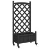 Planter with Trellis and Wheels Black Solid Wood Fir