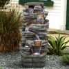 48inches Outdoor Garden Water Fountain with LED Light for Garden, Deck, Porch and Home Art Decor