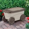 Outdoor Rolling Garden Scooter with Wheels & Pull Strap, Light Taupe, 14.5 in D x 24.25 in H x 13.5 in W