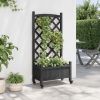 Planter with Trellis and Wheels Black Solid Wood Fir