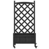 Planter with Trellis and Wheels Black Solid Wood Fir