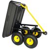 Garden Dump Cart with Steel Frame Outdoor Wagon with 10 Inch Pneumatic Tires, 55L Capacity, Black