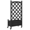 Planter with Trellis and Wheels Black Solid Wood Fir