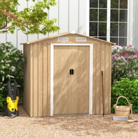 6 x 4 Feet Galvanized Steel Storage Shed with Lockable Sliding Doors (Color: natural)