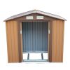 4.2' x 7' Outdoor Storage Shed, Backyard Tool House with Sliding Doors, Base, Vents, Metal Lawn Equipment